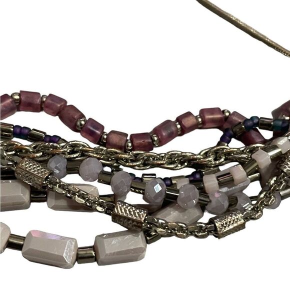 NEW Multi Strand Silver Tone Purple Slide Bracelet with Silver Gray Tassels - Picture 3 of 6